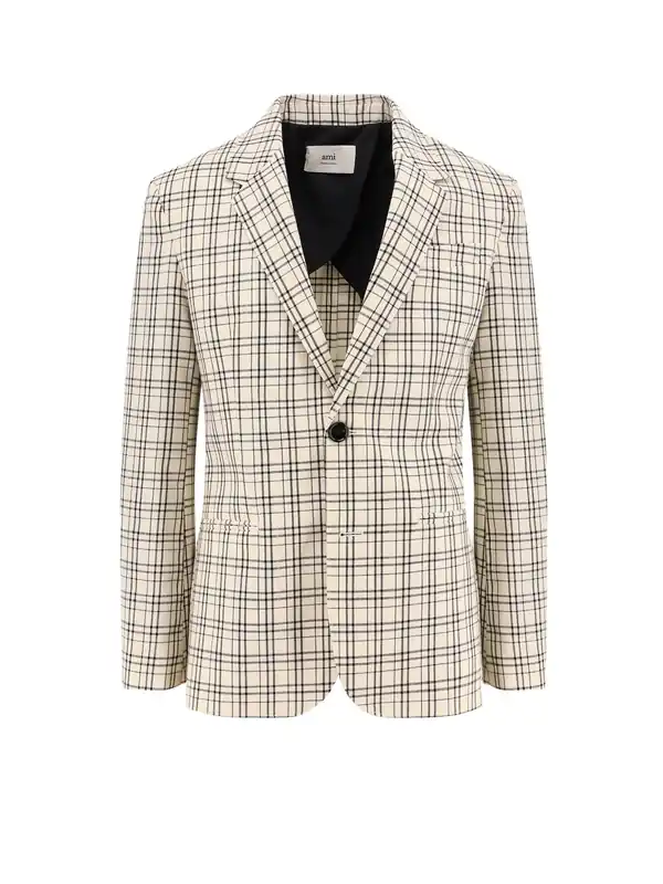 Virgin Wool Blazer With Madras Motif - Ami Paris