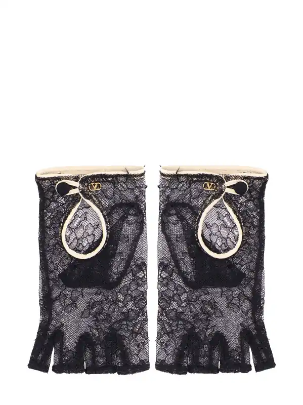 Lace Gloves With Leather Profiles - Valentino Garavani