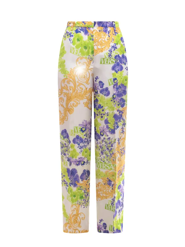 Viscose Trouser With Versace Orchid Print