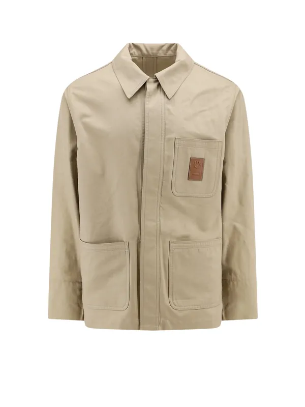 Cotton And Viscose Jacket With Gancini Leather Patch - Ferragamo