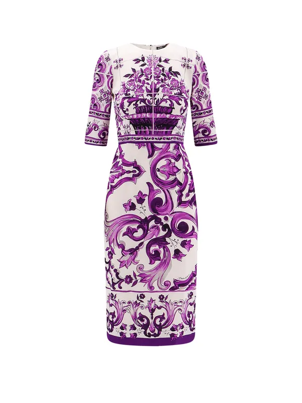 Silk Midi Pencil Dress With Maiolica Print - Dolce & Gabbana
