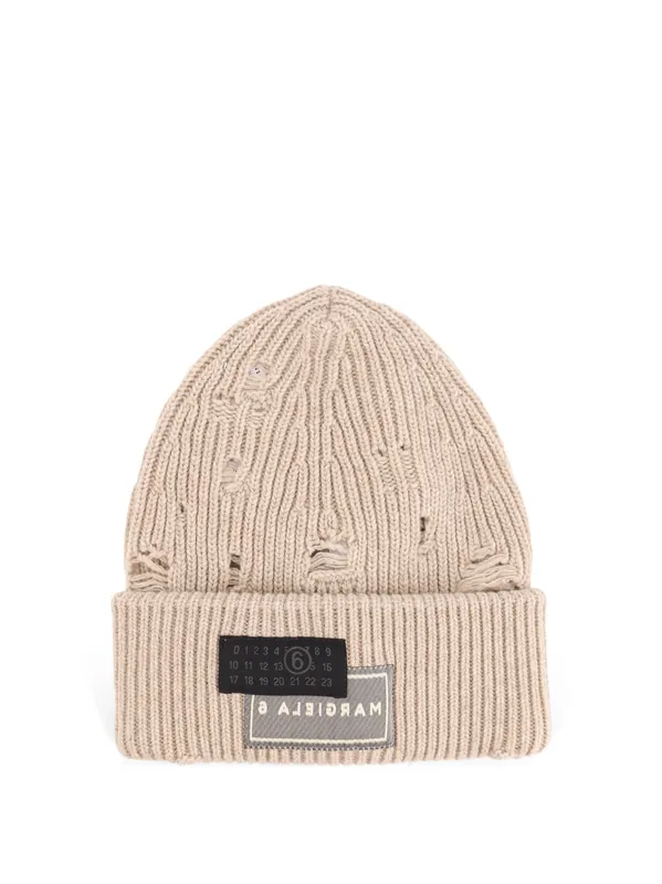 Wool Blend Beanie Hat With Distressed Effect - MM6 Maison Margiela