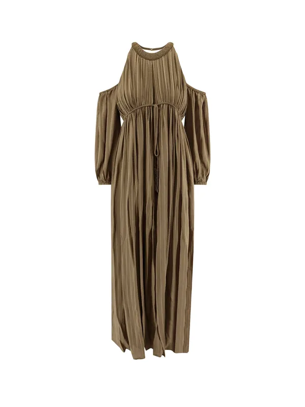 Allenatore Georgette Long Dress With Striped Motif - Pinko