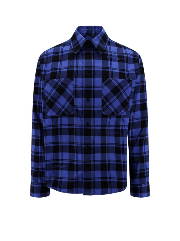 Cotton Shirt With Check Motif - Off-White