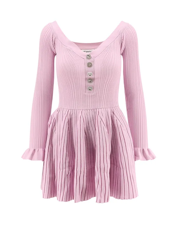 Ribbed Knit Mini Dress With Jewel Buttons - Self-Portrait