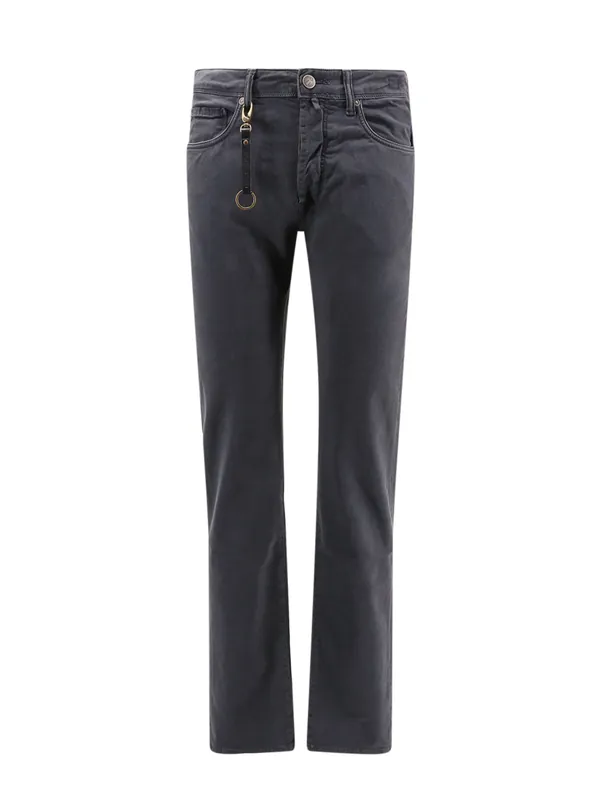 Stretch Cotton Trouser With Back Suede Logo Patch - Incotex Red