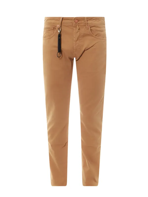 Stretch Cotton Trouser With Back Suede Logo Patch - Incotex Red