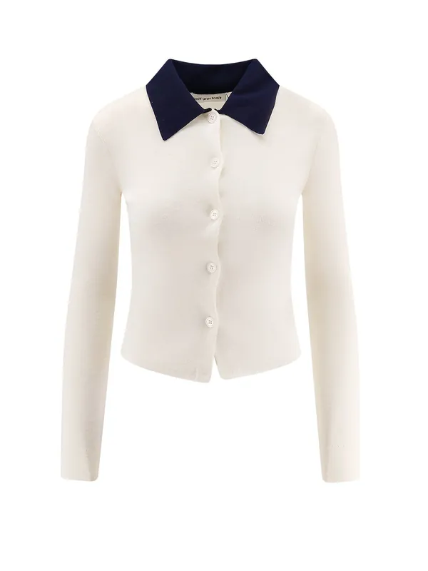 Wool Cardigan With Contrasting Collar - Self-Portrait