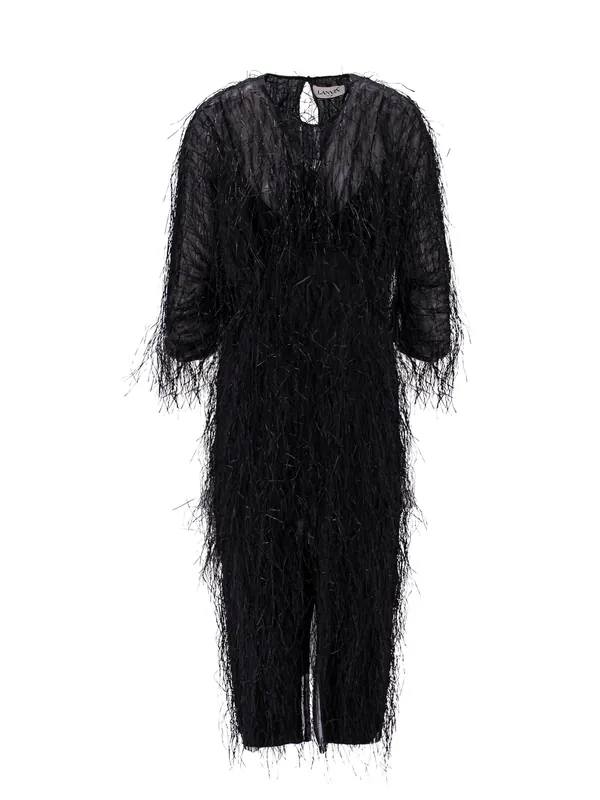 Viscose And Silk Dress With Rafia Details - Lanvin