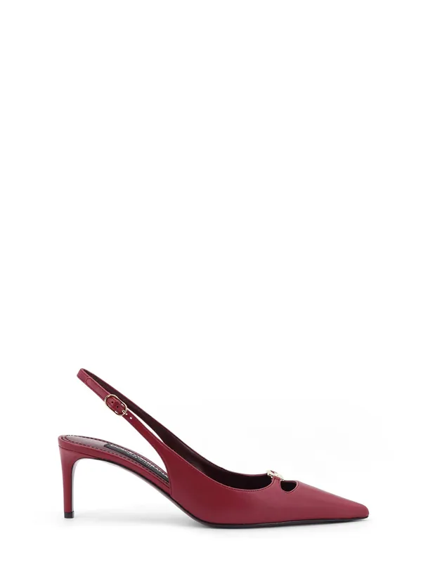 Leather Decolletè Slingback With Metal Logo - Dolce & Gabbana