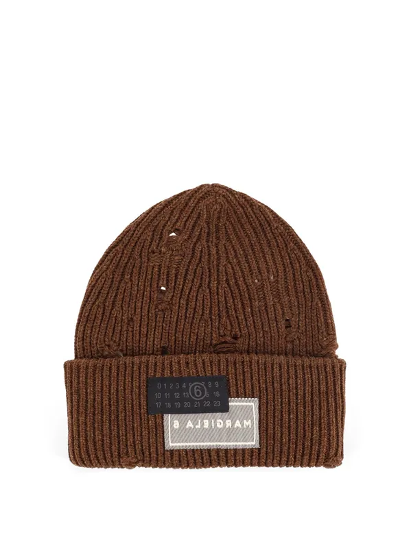 Wool Blend Beanie Hat With Distressed Effect - MM6 Maison Margiela