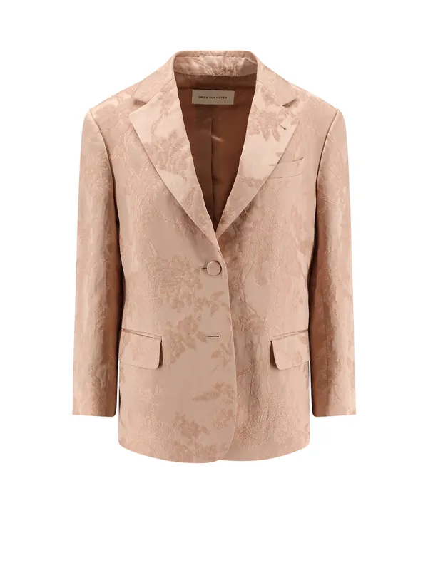 Jacquard Linen Blend Blazer With Floral Motif - Dries Van Noten