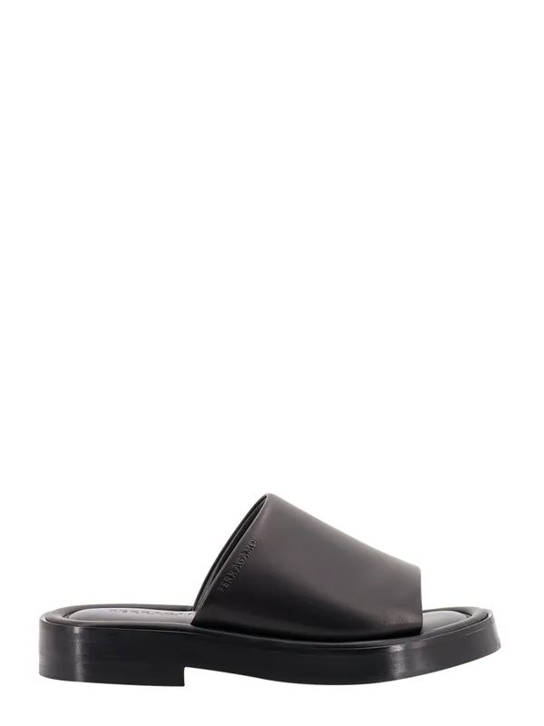 Leather Sandals With Embossed Logo On The Side - Ferragamo