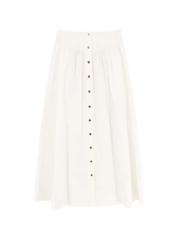 Cotton Skirt With Logoed Buttons - Tory Burch