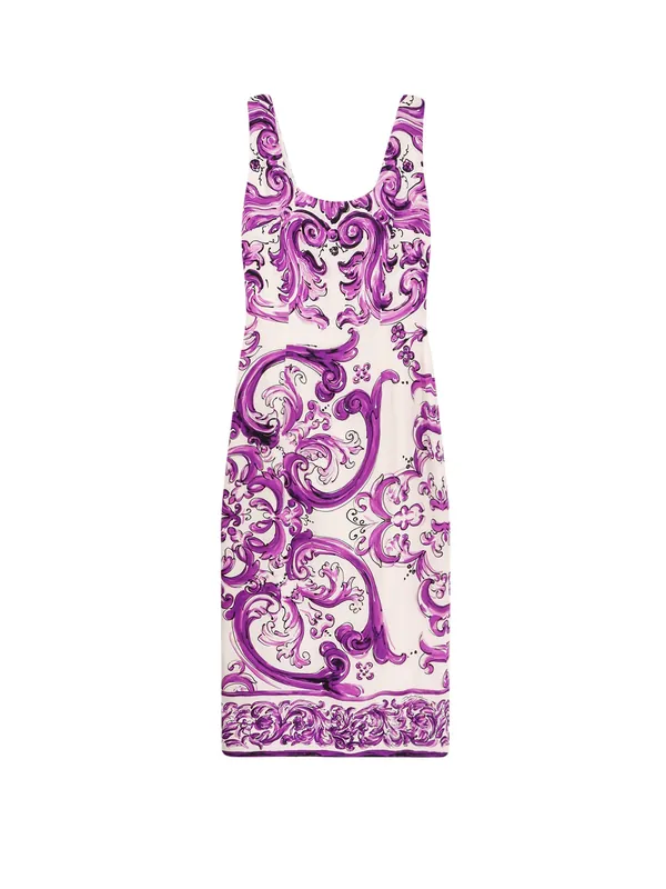 Silk Midi Pencil Dress With Maiolica Print - Dolce & Gabbana