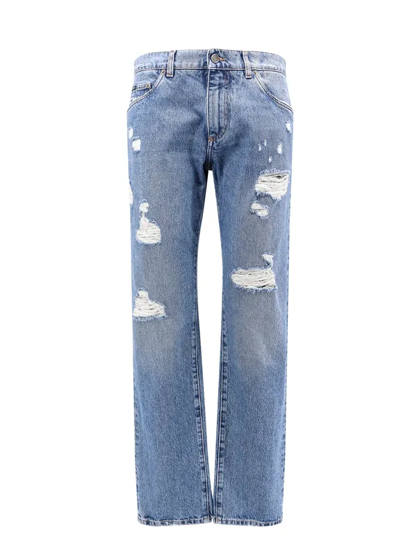 Cotton Jeans With Rippings Detail - Dolce & Gabbana