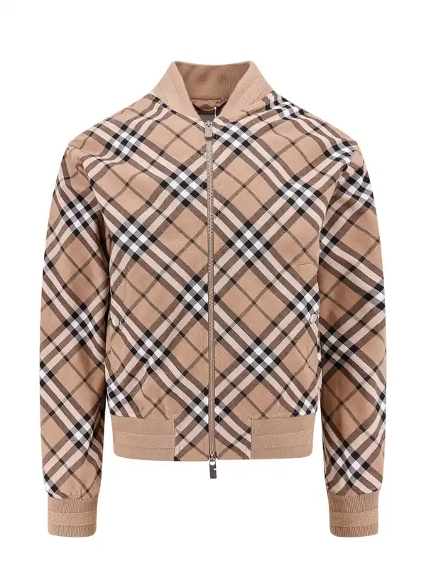Wool Blend Jacket With Check Print - Burberry