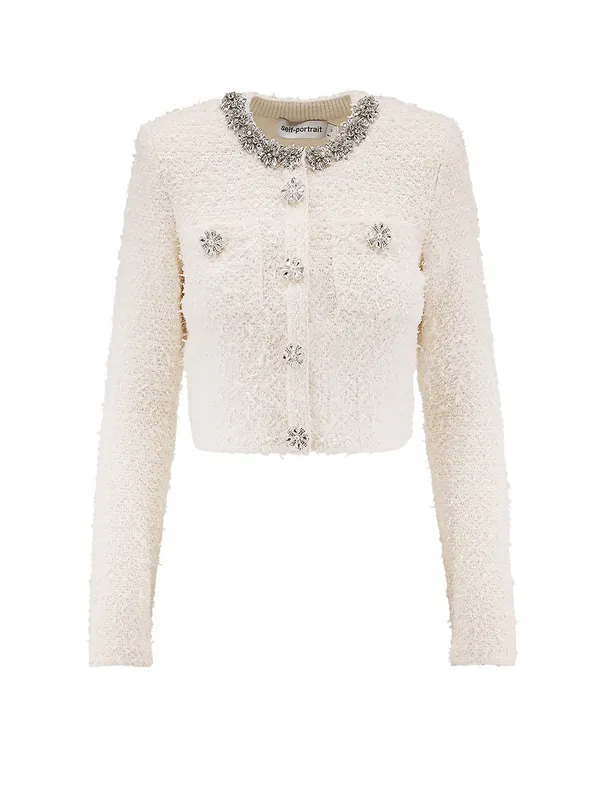Cotton Blend Cardigan With Rhinestones - Self-Portrait