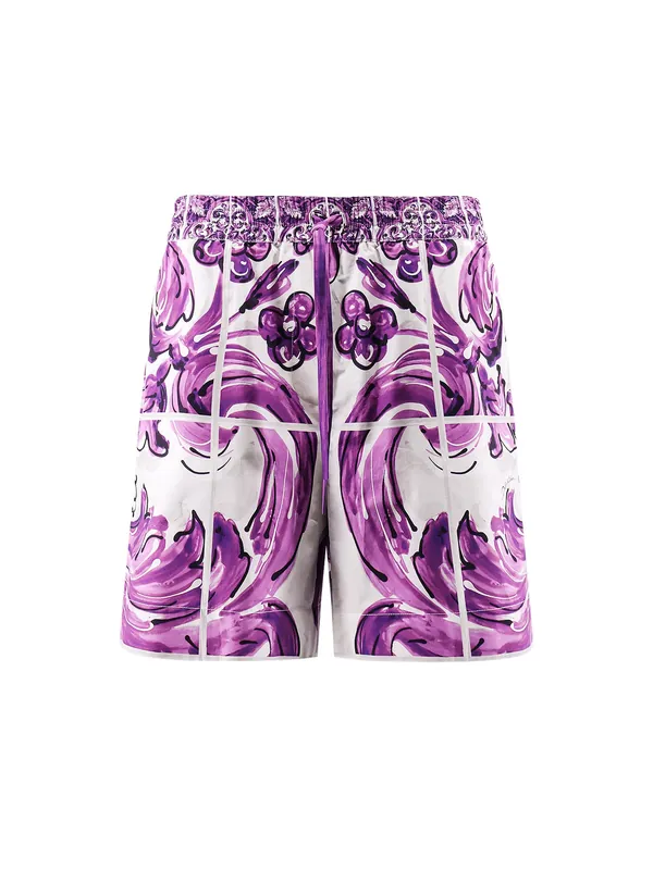 Cotton Shorts With Maiolica Print - Dolce & Gabbana