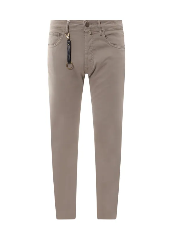 Stretch Cotton Trouser With Back Suede Logo Patch - Incotex Red