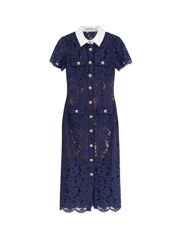 Lace Midi Dress With Jewel Button - Self-Portrait