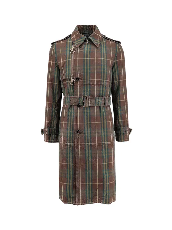 Cotton Trench With Check Motif - Burberry