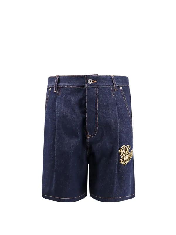 Denim Bermuda Shorts With '90s Logo - Off-White
