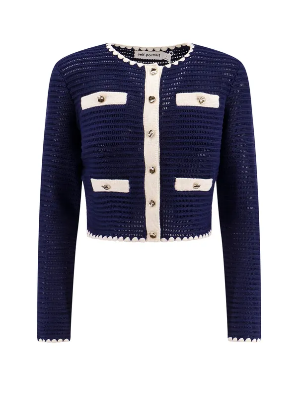 Crochet Knitted Cardigan With Contrasting Profiles - Self-Portrait
