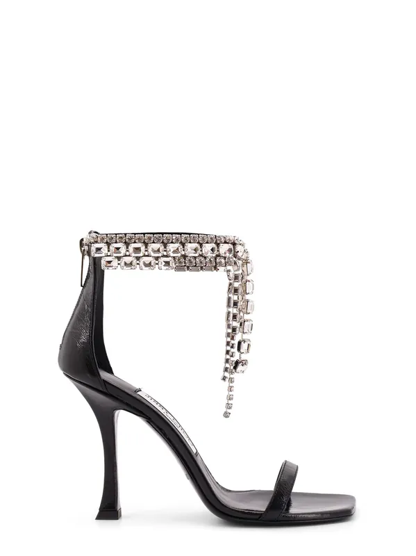 Black Vintage Leather Sandals With Crystals Detail - Jimmy Choo
