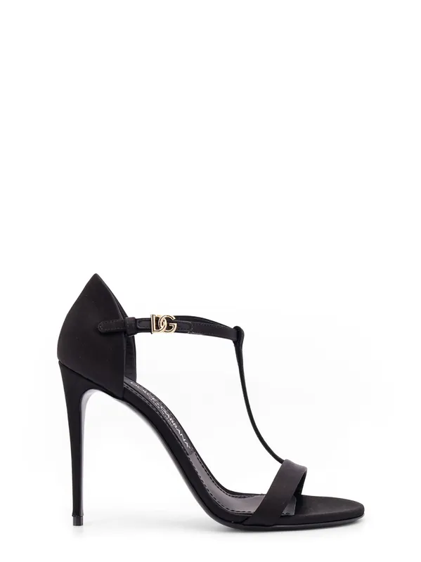 Satin Sandals With Metal Monogram - Dolce & Gabbana