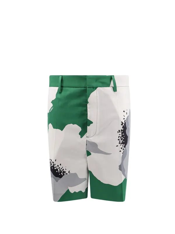 Cotton Bermuda Shorts With Valentino Flower Portrait Print - Valentino Garavani