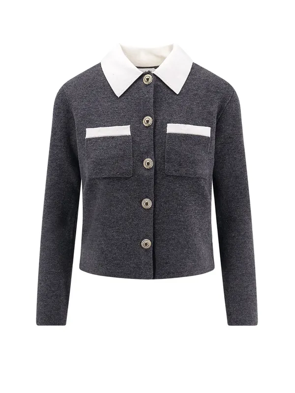 Wool Blend Cardigan With Contrasting Collar - Self-Portrait