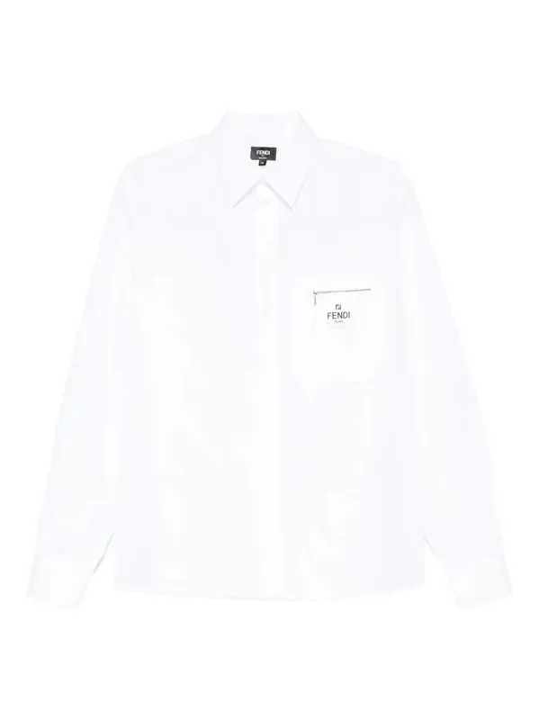 Boxy Fit Cotton Shirt With Zip Pocket - Fendi