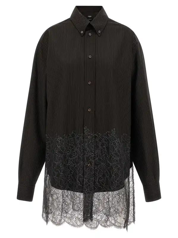 Wool And Lace Shirt Shirt And Blouse Brown - Fendi
