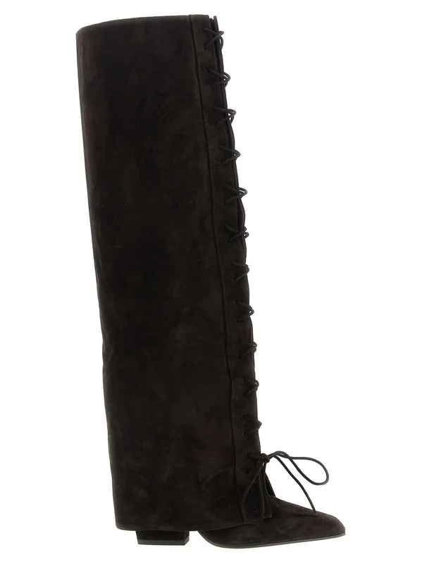 Jane Fold Over Lace Up Boots And Ankle Boots Brown - Paris Texas