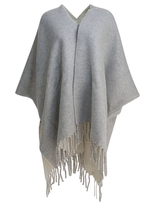 Reversible Wool And Cashmere Cape Jackets And Coats Grey - Brunello Cucinelli