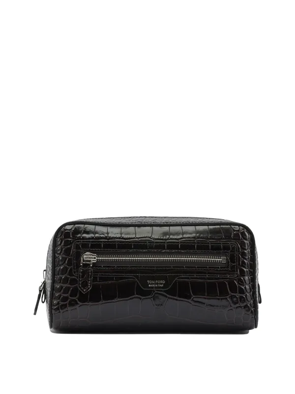 Crocodile Print Leather Beauty Case Clutches Brown - Tom Ford