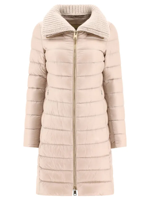 Long Down Jacket With Wool Collar Jackets And Coats Beige - Herno