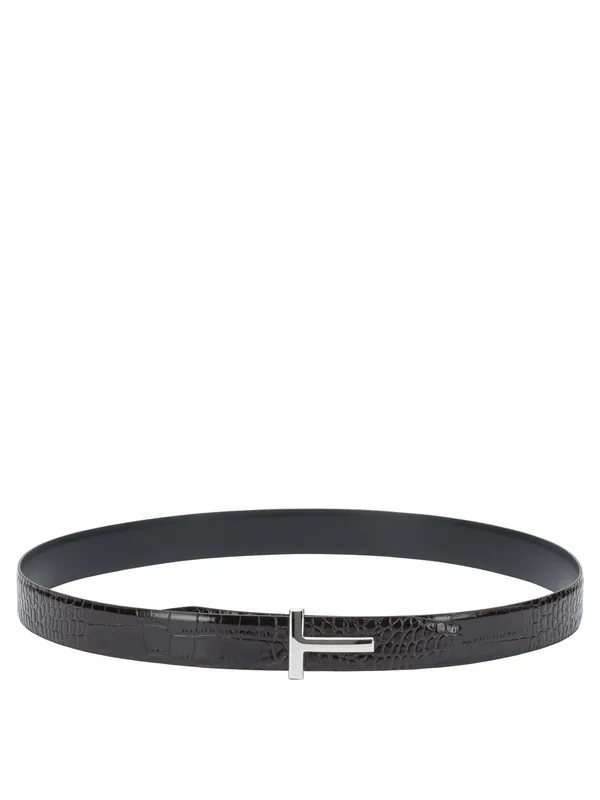 Belt With Crocodile Print Belts Brown - Tom Ford