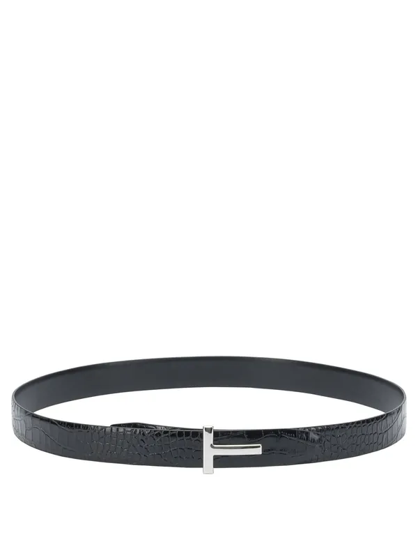 Belt With Crocodile Print Belts Black - Tom Ford