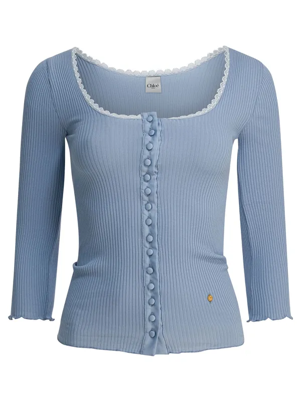 Fitted Cardigan With Plunging Neckline Knitwear Light Blue - Chloé