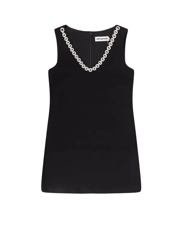Crepe Mini Dress With Jewel Trim - Self-Portrait