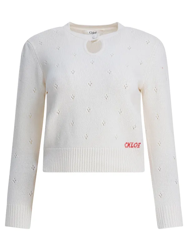 Perforated Wool And Cashmere Sweater Knitwear White - Chloé