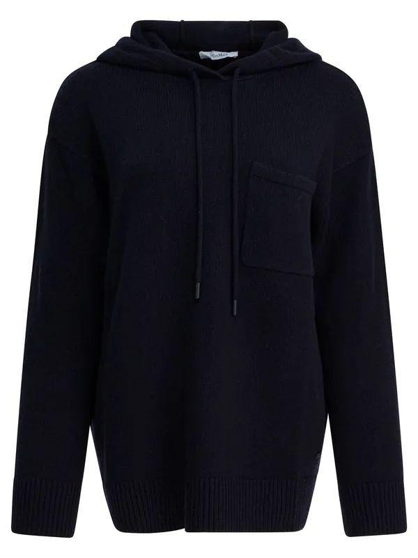 Wool And Cashmere Hooded Sweater Knitwear Blue - Max Mara