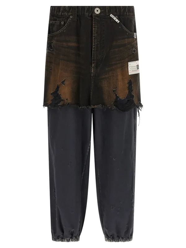 Waist Layered Denim Pants Black - Maison Mihara Yasuhiro