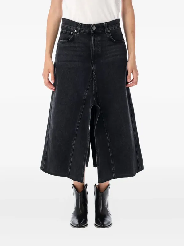 Asymmetrical Denim Midi Skirt - Haikure
