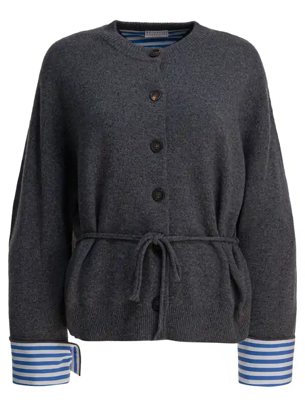 Cardigan With Belt Knitwear Blue - Brunello Cucinelli