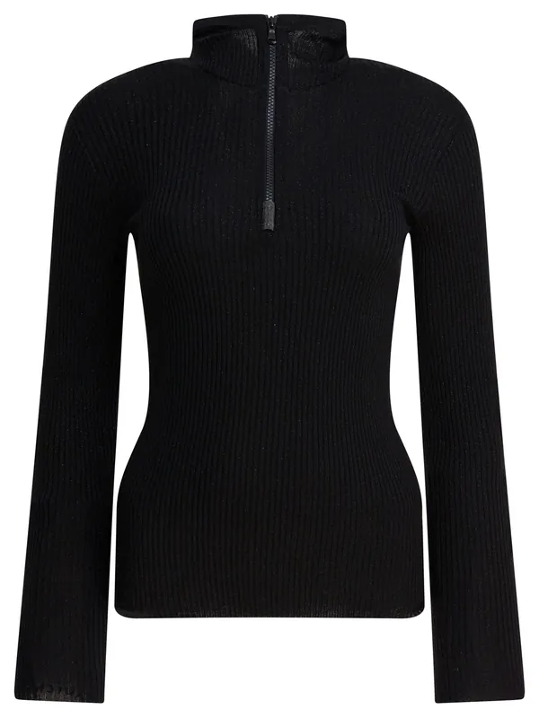 Sweater With Hood And Half Zipper Knitwear Black - Brunello Cucinelli