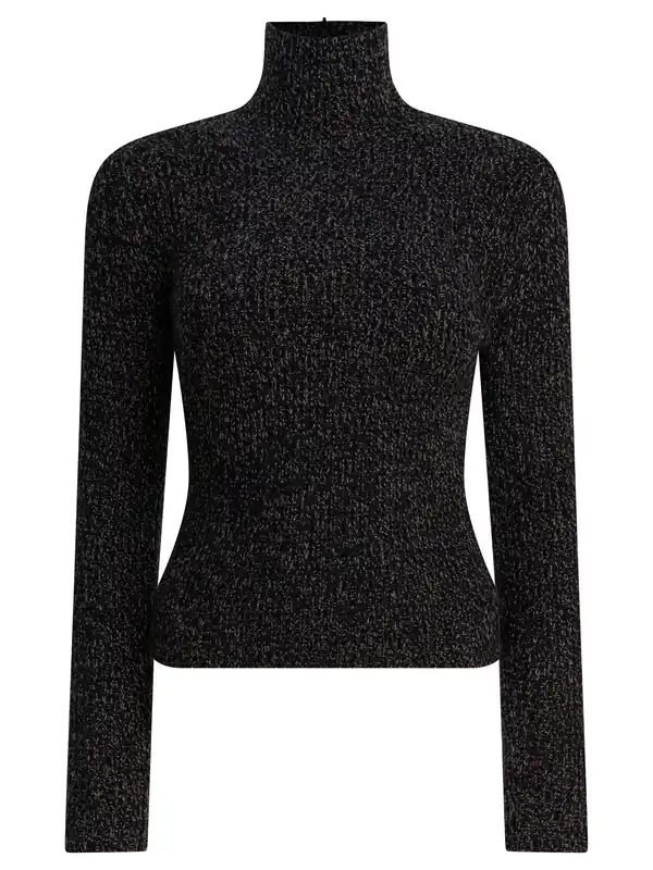 Wool And Cashmere Mouliné Turtleneck Sweater Knitwear Black - Max Mara