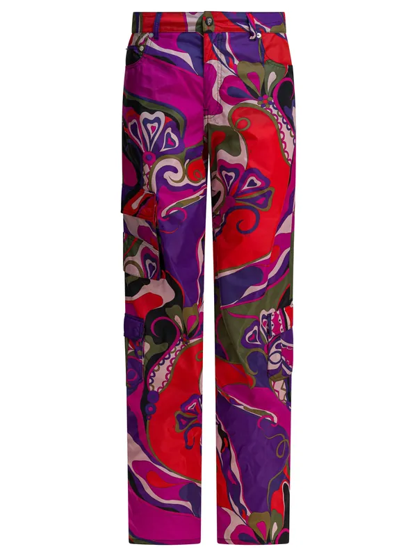 Cargo Pants With Orchidee Print Trousers Purple - Pucci
